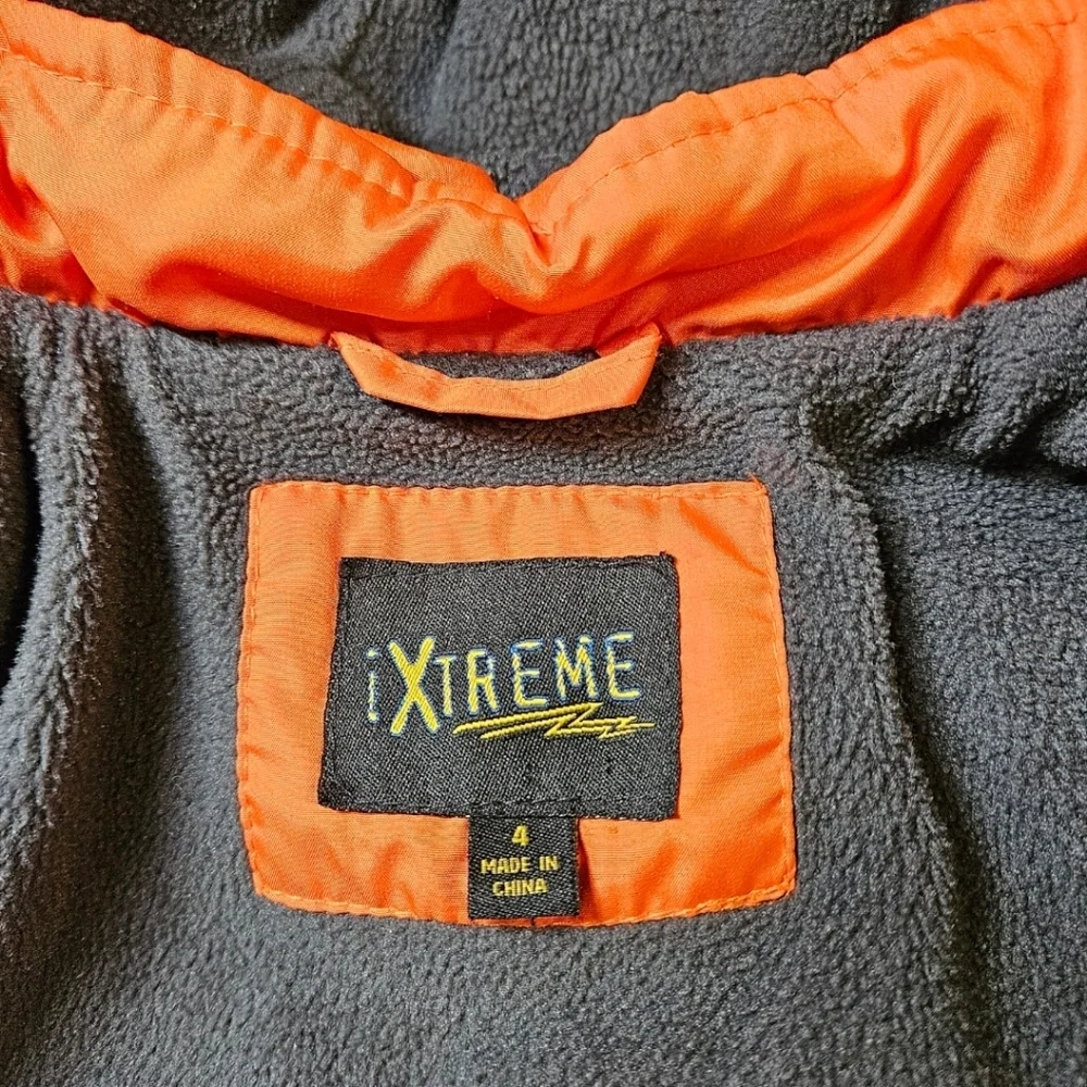 Boys Xtreme Hooded Winter Puffer Sz 4, Orange Retro Colorful Colorblock 90s/00s